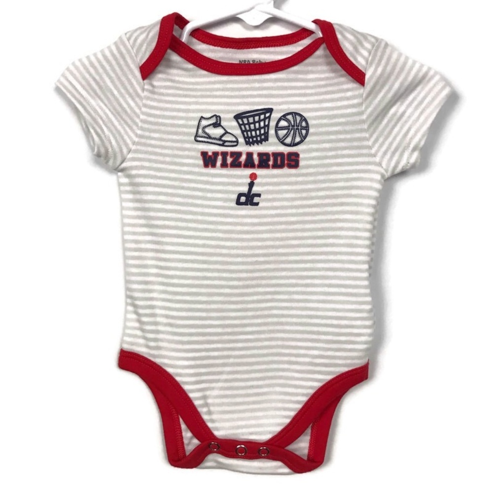 NBA Baby Onesie Team Wizards White and Grey Stripe